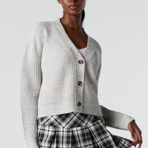 Ribbed Knit Button-Up Cardigan