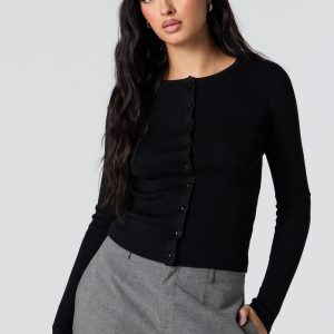 Ribbed Knit Button-Up Sweater